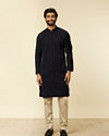 alt message - Manyavar Men Dark Blue Striped Patterned Kurta image number 2